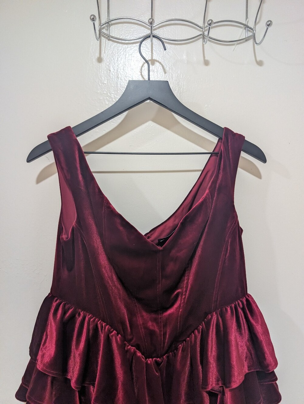 ASOS Red Velvet Peplum Ruffle Mini Dress - Picture 5 of 14
